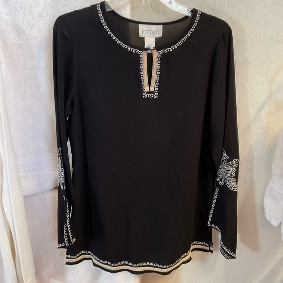 Jordan Tops - Vintage Stunning Jordan Embroidered Semi Sheer Fancy Top, Butterfly on sleeves
